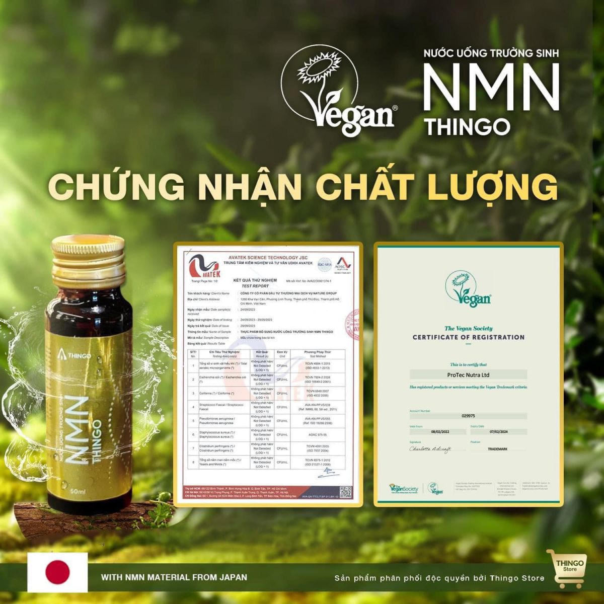 Chứng nhận thuần chay sản phẩm nước uống NMN Thingo